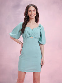 DressBerry Puff Sleeves Seersucker Mini Dress