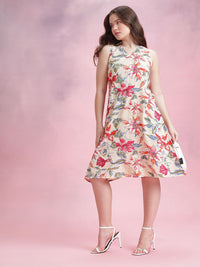 DressBerry Floral Print V-Neck Midi A-Line Dress