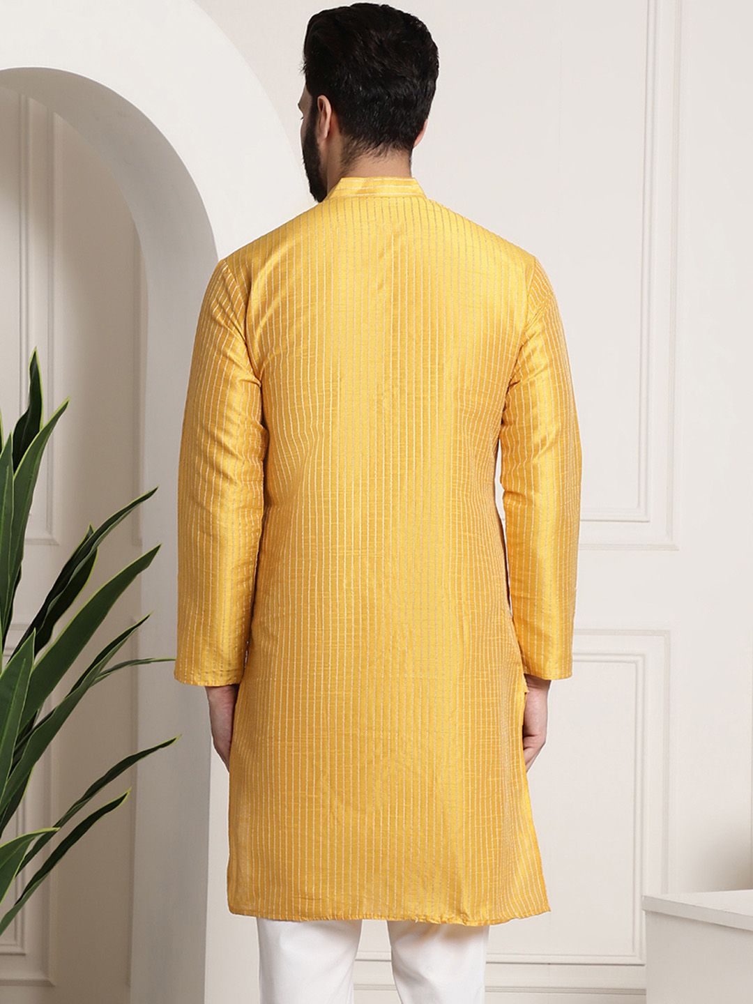 SOJANYA Kolar Jalur Berjalur Lengan Panjang Kurta Lurus