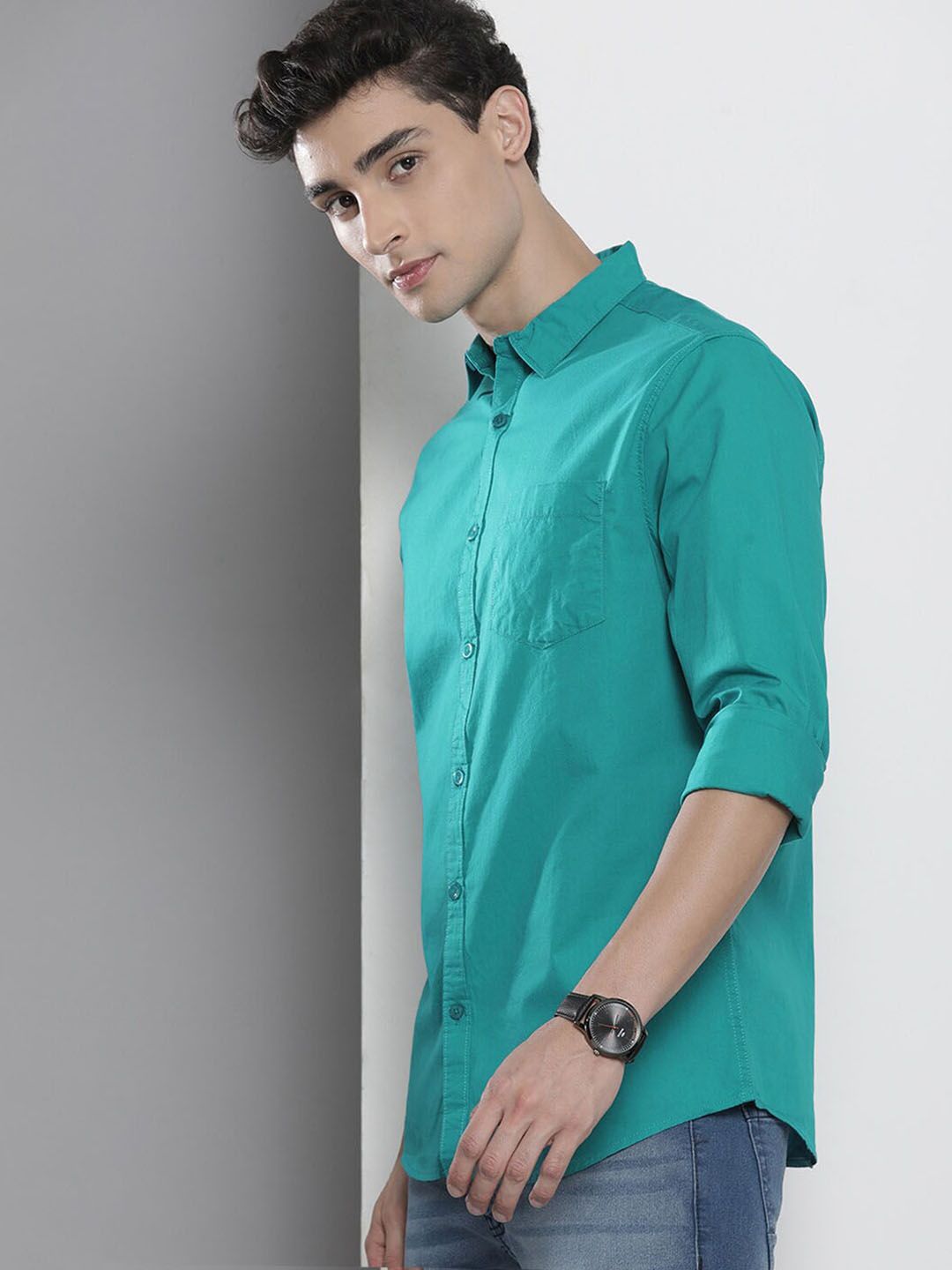 The Indian Garage Co Men Blue Solid Casual Shirt