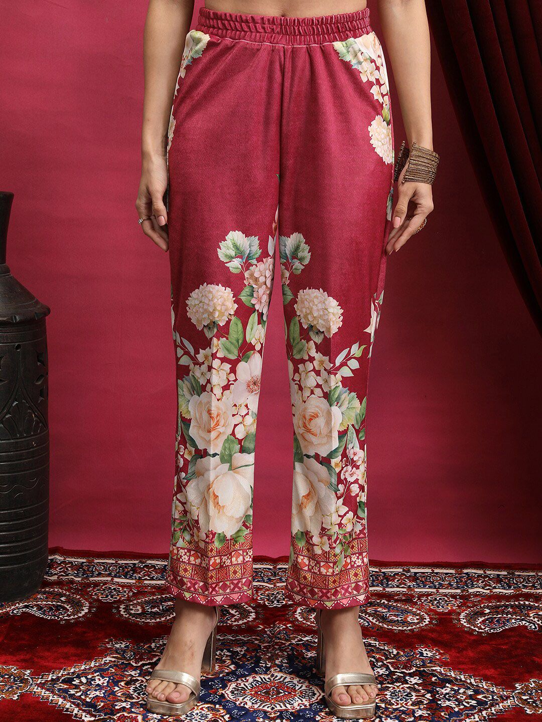 Vishudh Floral Printed Regular Notch Neck Kurta With Palazzos And Dupatta