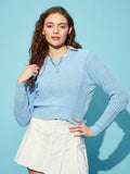STREET 9 Blue Ribbed Acrylic Crop Pullover Sweater