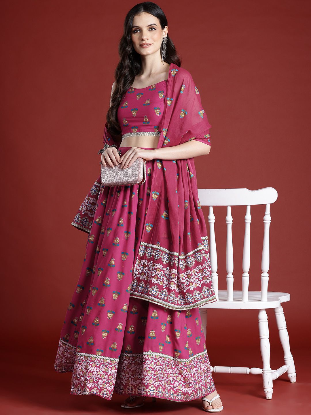 Anouk Printed Ready to Wear Lehenga & Smocked Blouse With Dupatta