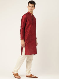 SOJANYA Men Maroon Solid Straight Kurta