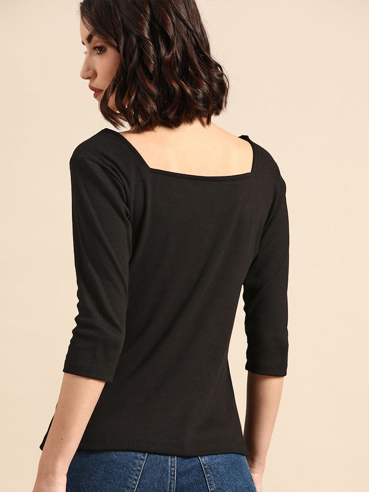 all about you Women Black Solid Square Neck Top