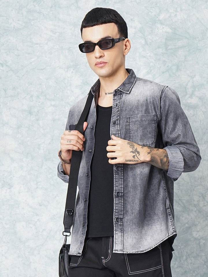 The Indian Garage Co Men Charcoal Black Faded Casual Shirt
