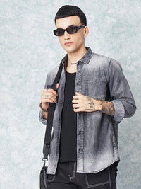 The Indian Garage Co Men Charcoal Black Faded Casual Shirt