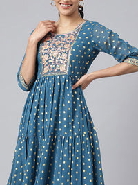 AURELIA Blue Ethnic Motifs Maxi Dress