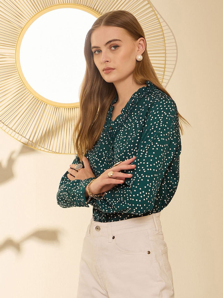 Berrylush V-Neck Polka Dots Printed Top