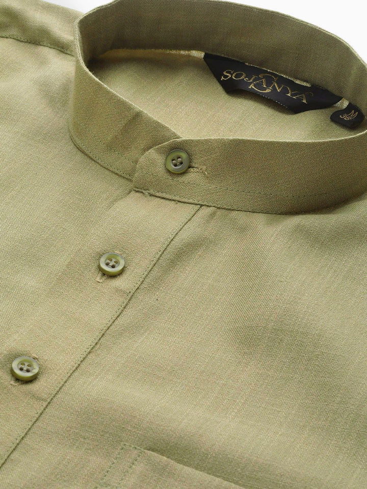 SOJANYA Men Green Solid Straight Kurta