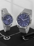 Sambungan Perancis Dail Biru & Perak Toned Pasangan Stainless Watch