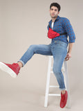 Garage India CO Men Biru Slim Slim Fit Mid-Rise Clean Clean Melihat Seluar Jeans