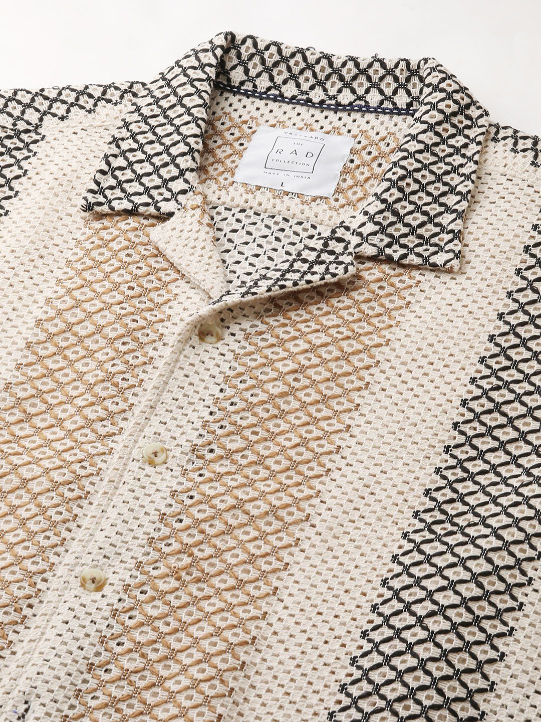 VASTRADO Men Classic Cuban Collar Multi Striped Cotton Oversized Casual Shirt