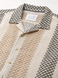 VASTRADO Men Classic Cuban Collar Multi Striped Pure Cotton Oversized Casual Shirt