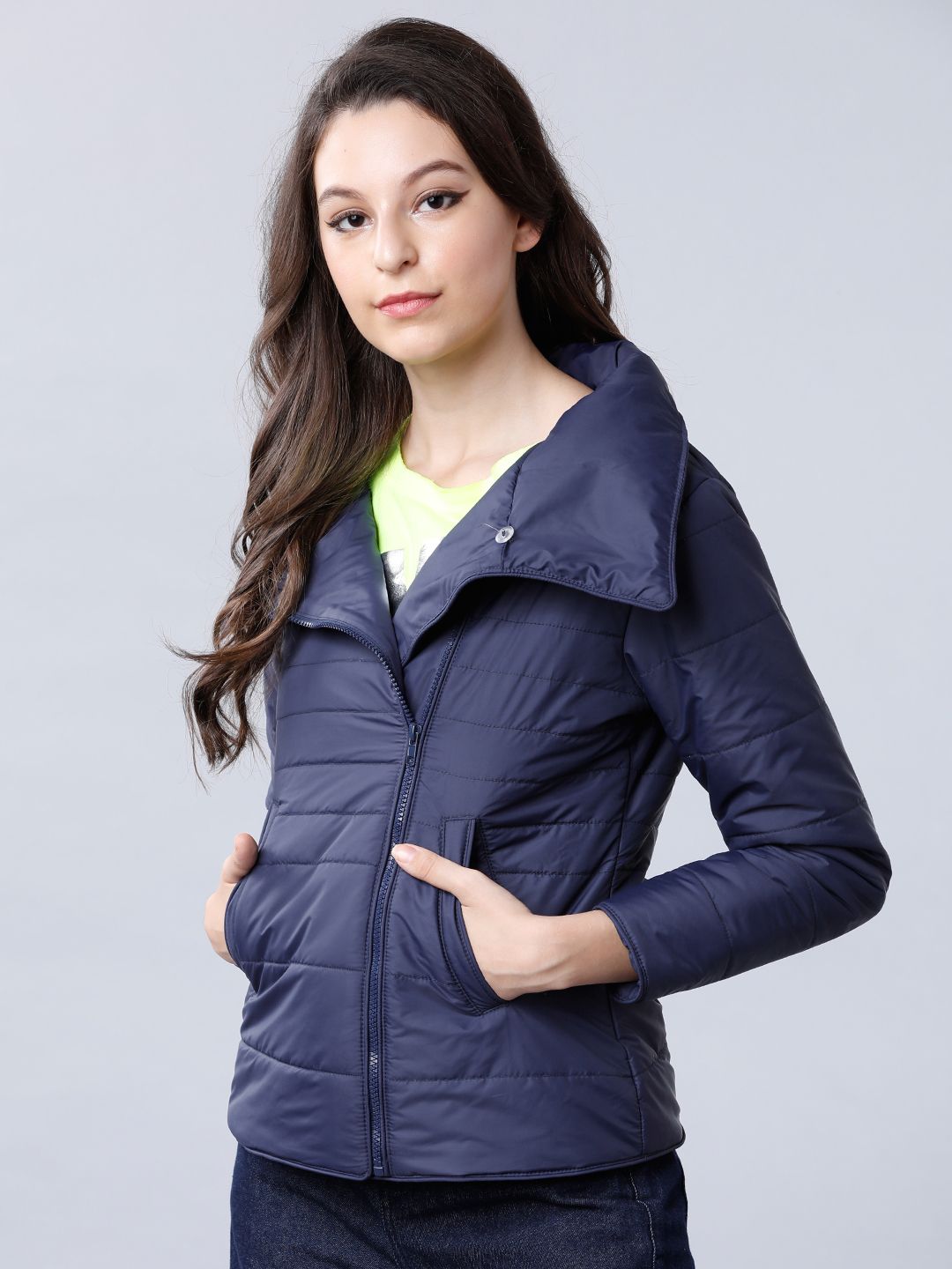 Tokyo Talkies Women Navy Blue Solid Puffer Jacket