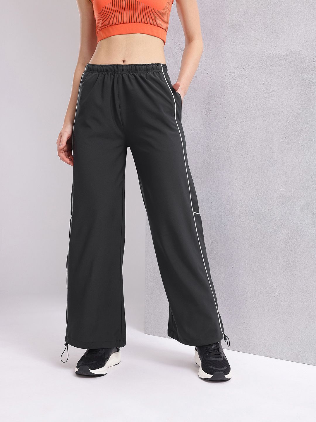 HRX by Hrithik Roshan Women Contrast Piping Rapid-Dry Flared Training Track Pants
