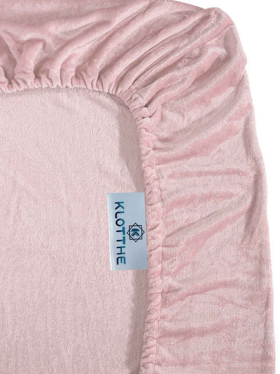KLOTTHE Pink Wool 300 TC Fitted King Fine Bedsheet With 2 Pillow Covers