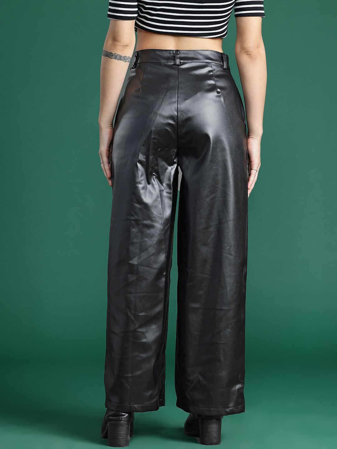 DressBerry Women  Regular-Fit Faux Leather Wide Leg Trousers