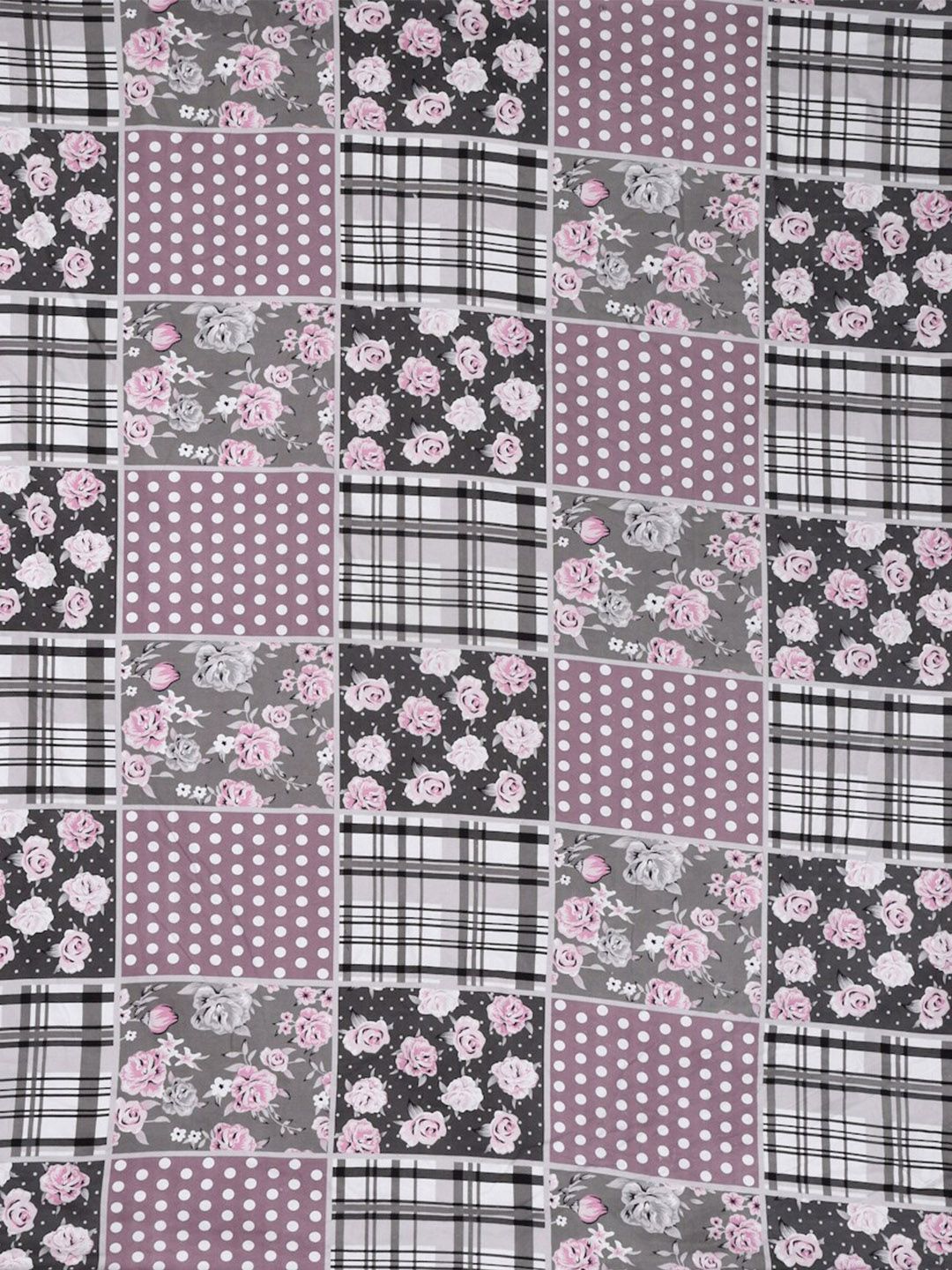 KLOTTHE Grey Floral Printed 300 TC Fitted Super King Double Bedsheet with 2 Pillow Covers