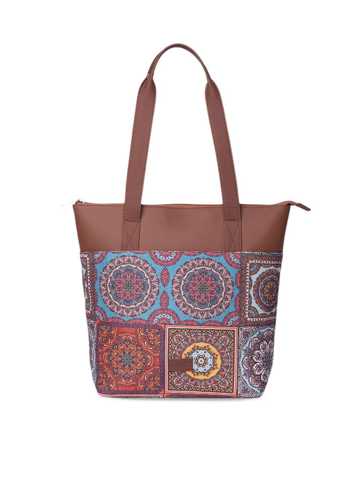 ZOUK Ethnic Motifs Printed Jute Tote Bag
