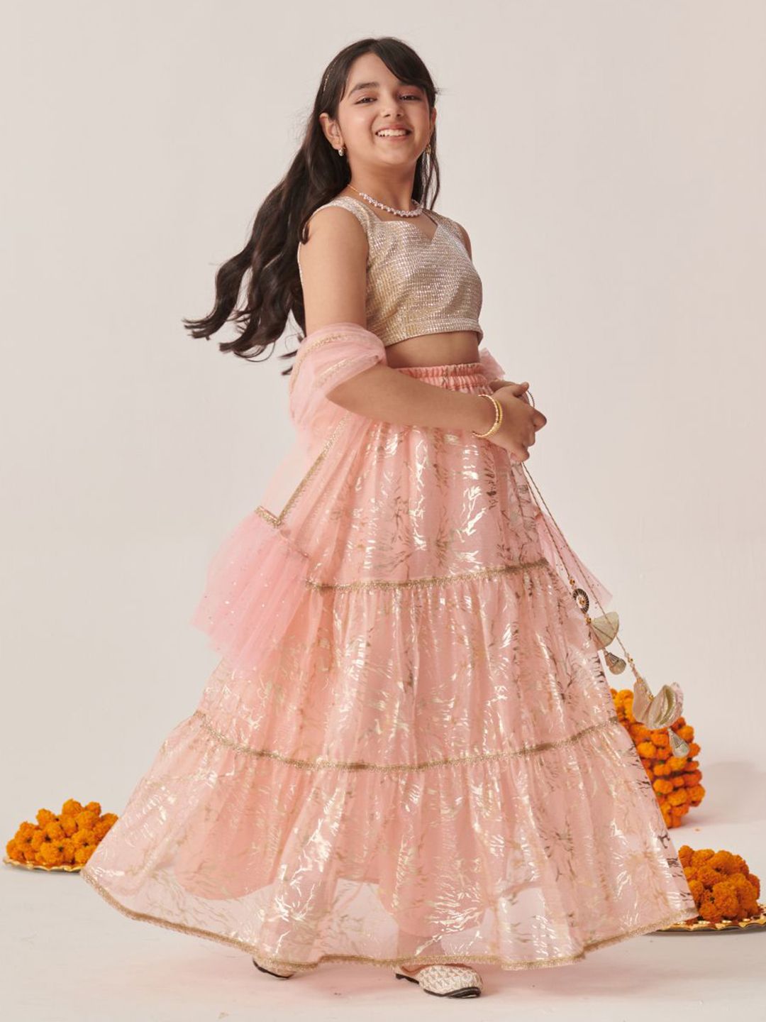 pspeaches Girls Printed Ready to Wear Lehenga & Blouse With Dupatta