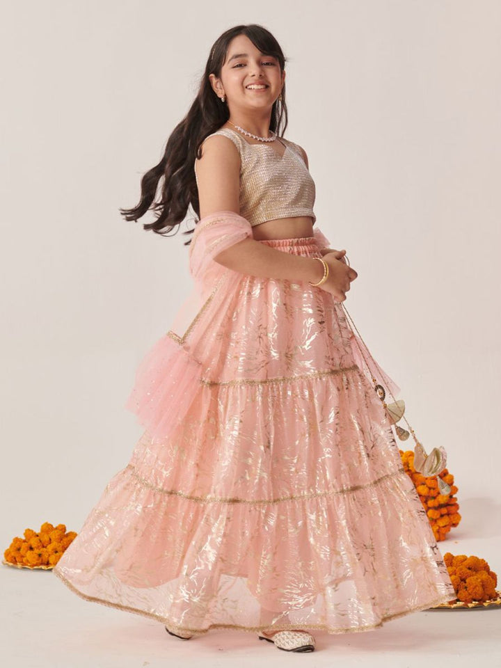 pspeaches Girls Printed Ready to Wear Lehenga & Blouse With Dupatta