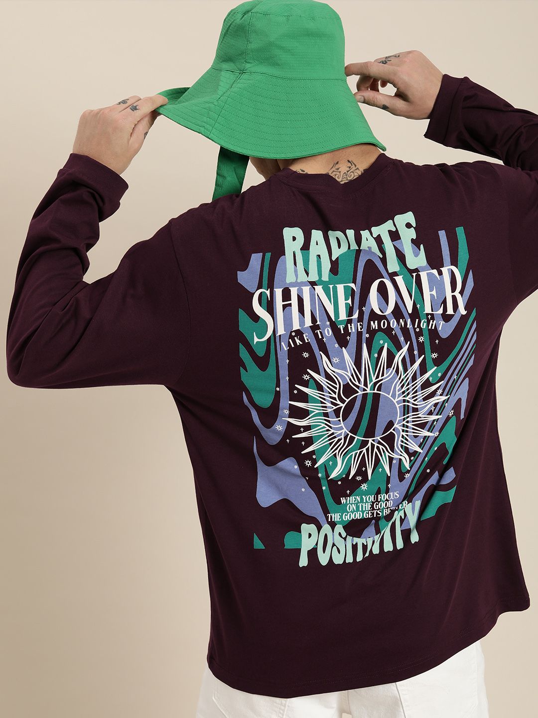 DILLINGER Men Burgundy Printed Cotton Oversized  T-shirt