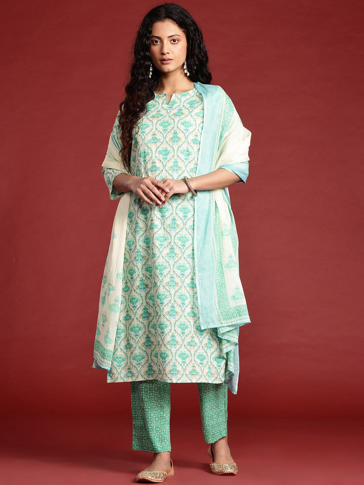 Anouk Ethnic Motifs Printed Cotton Kurta with Trousers & With Dupatta