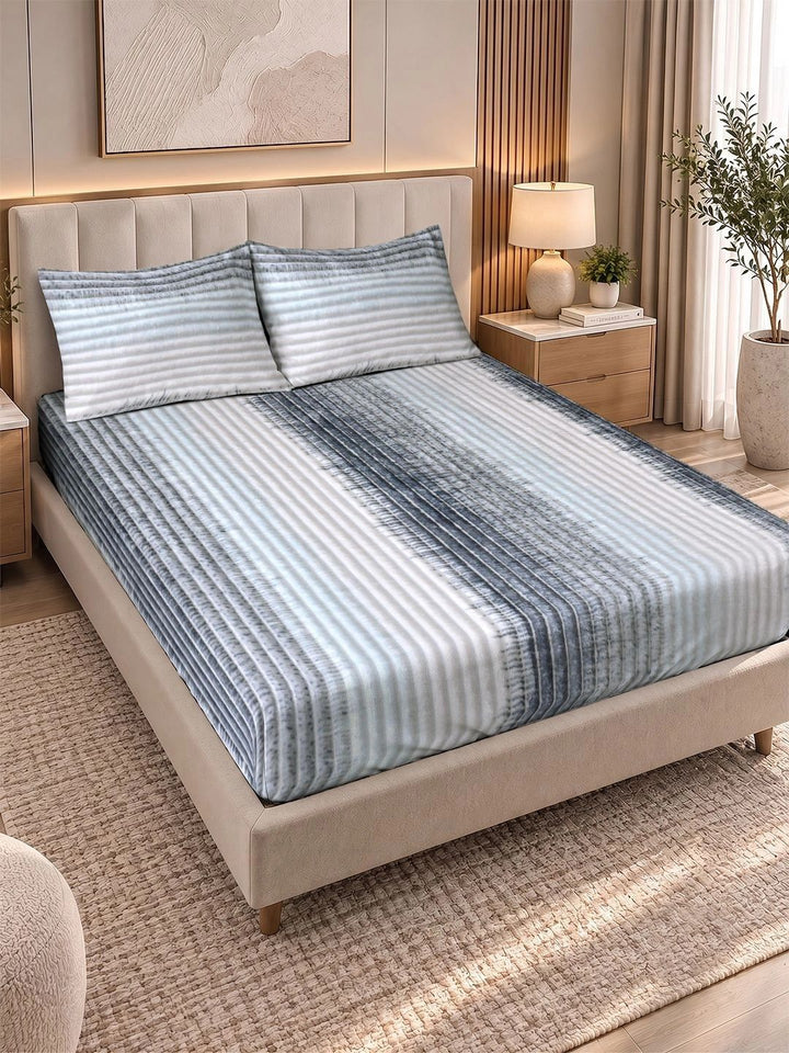 KLOTTHE Striped 300 TC King Bedsheet dengan 2 Sarung Bantal