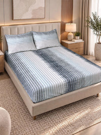 KLOTTHE Striped 300 TC King Bedsheet dengan 2 Sarung Bantal
