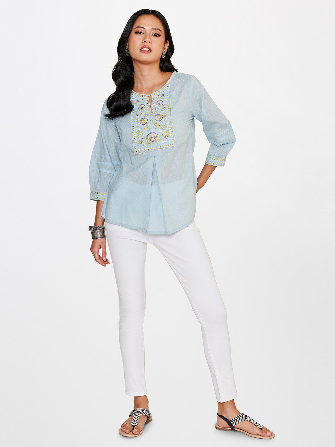 Global Desi Keyhole Neck Cotton Top