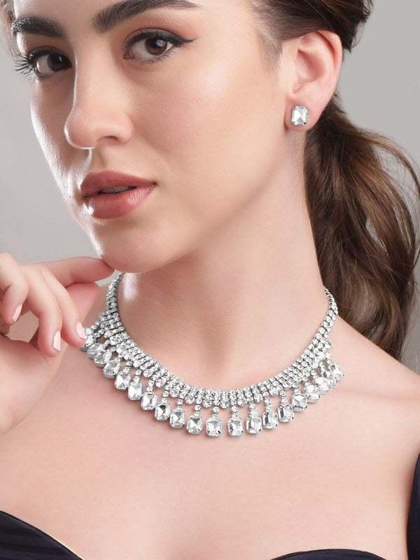 Rubans wanita rhodium bersalut kristal putih iklan & padu zirkonia set perhiasan set barang kemas