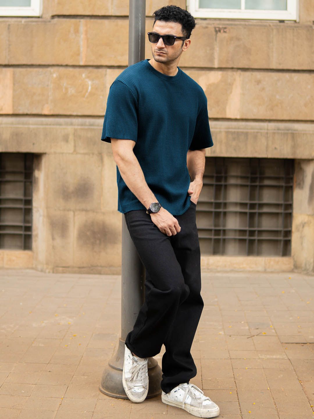 Powerlook Men Solid Round Neck Oversized T-shirt