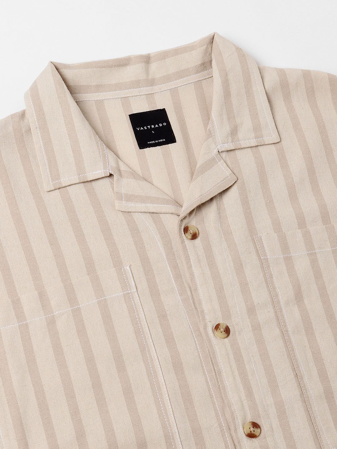 VASTRADO Men Striped Double Pocket Cotton Oversized Cropped Shirt