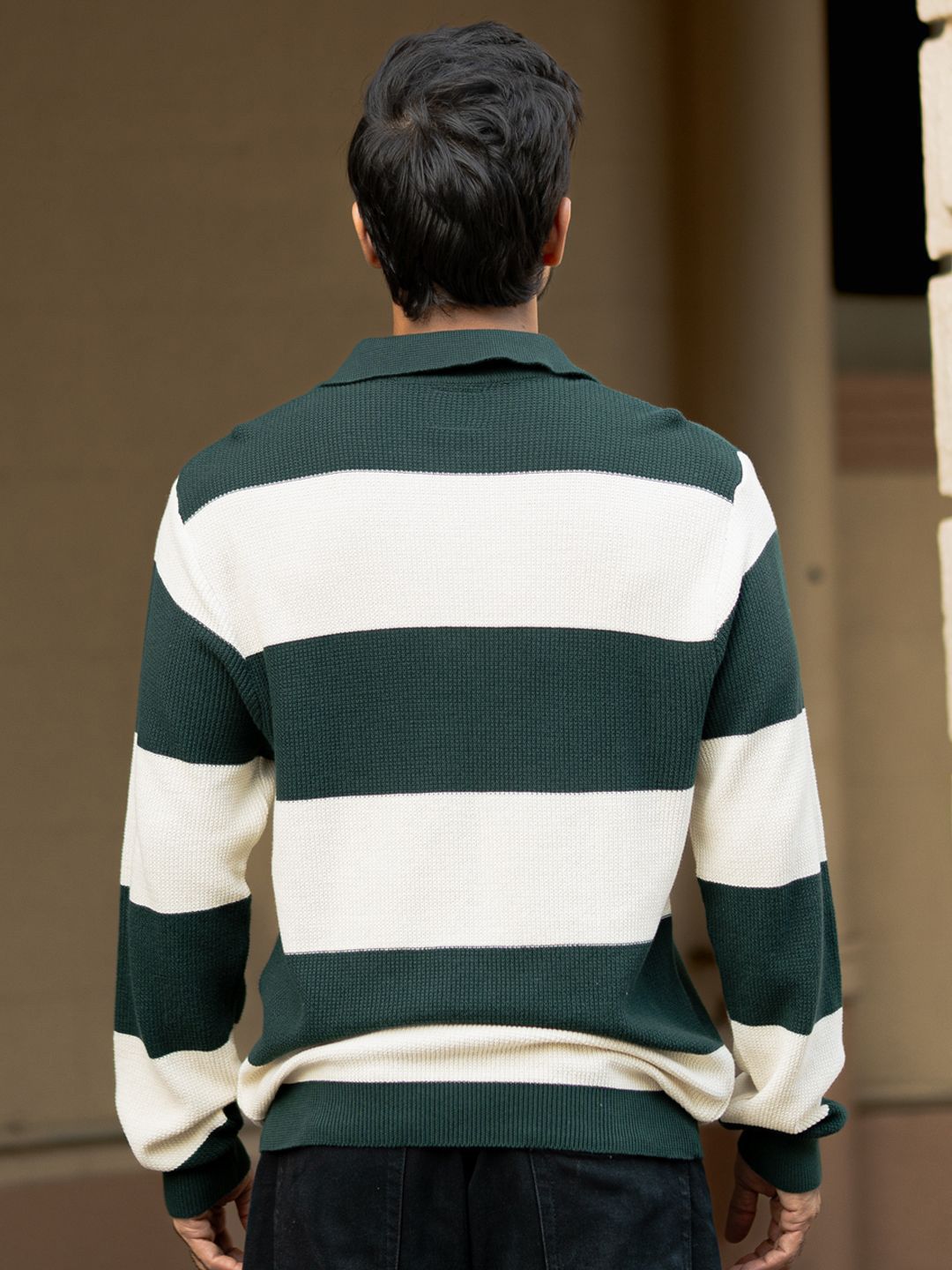Powerlook Men Striped Polo Collar Cotton Relaxed Fit T-shirt