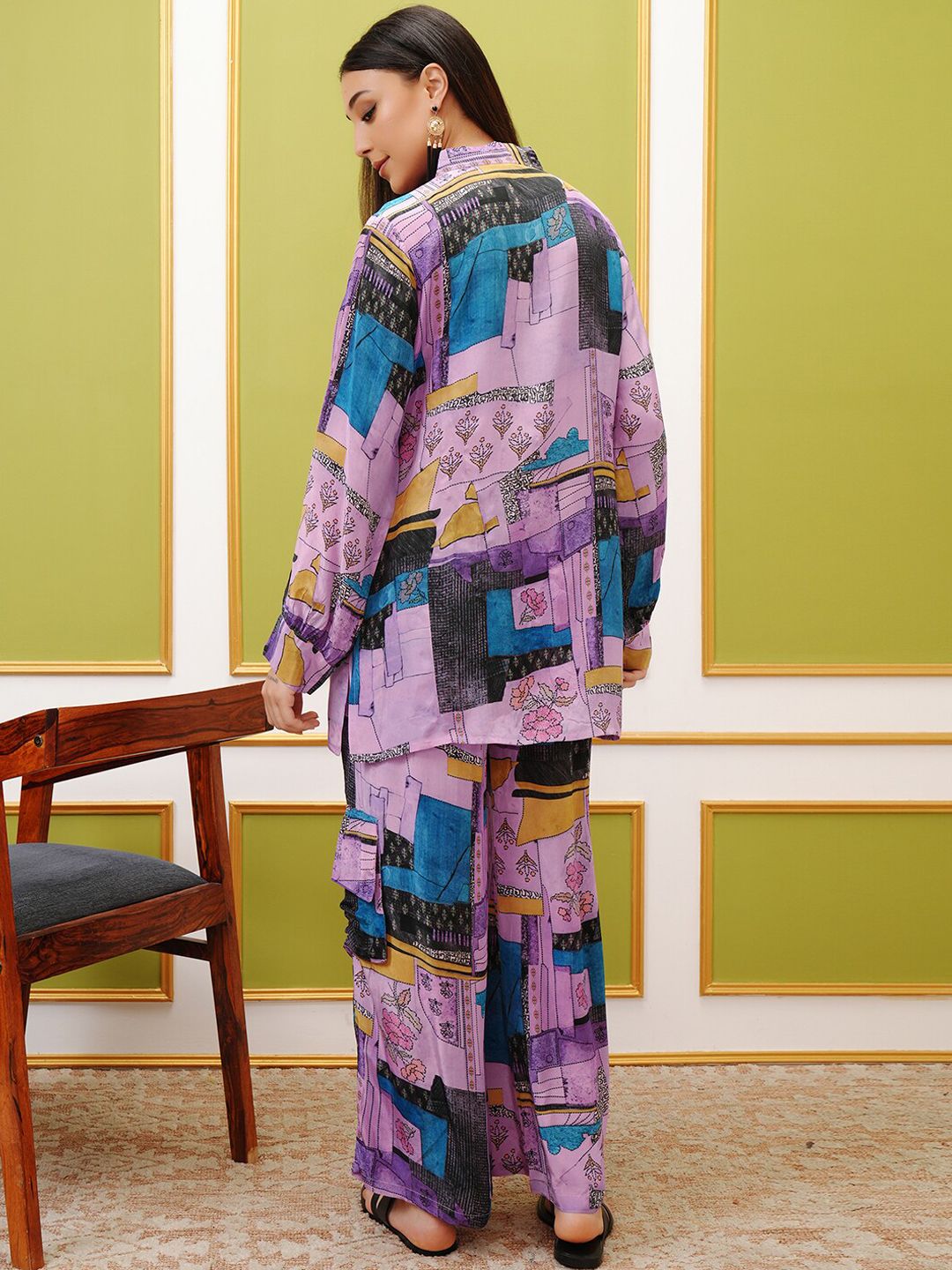 Vishudh Purple Printed Long Sleeves Shirt With Trouser