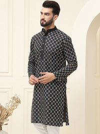 SOJANYA Embroidered Mandarin Collar Thread Work Cotton silk Kurta