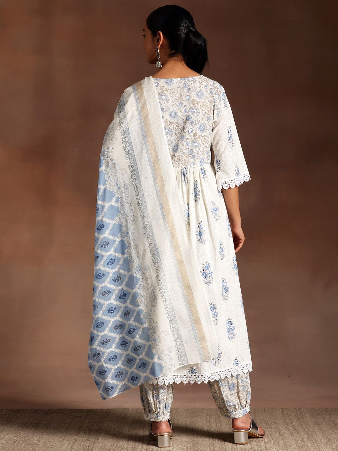 Libas Floral Printed High Slit Pure Cotton Kurta with Salwar & Dupatta