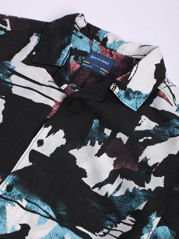 Bene Kleed Men Abstract Printed Cuban Collar Casual Shirt