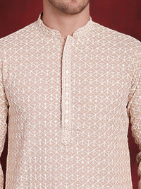 Jompers Geometric Self Design Thread Work Pure Cotton Kurta With Pyjamas