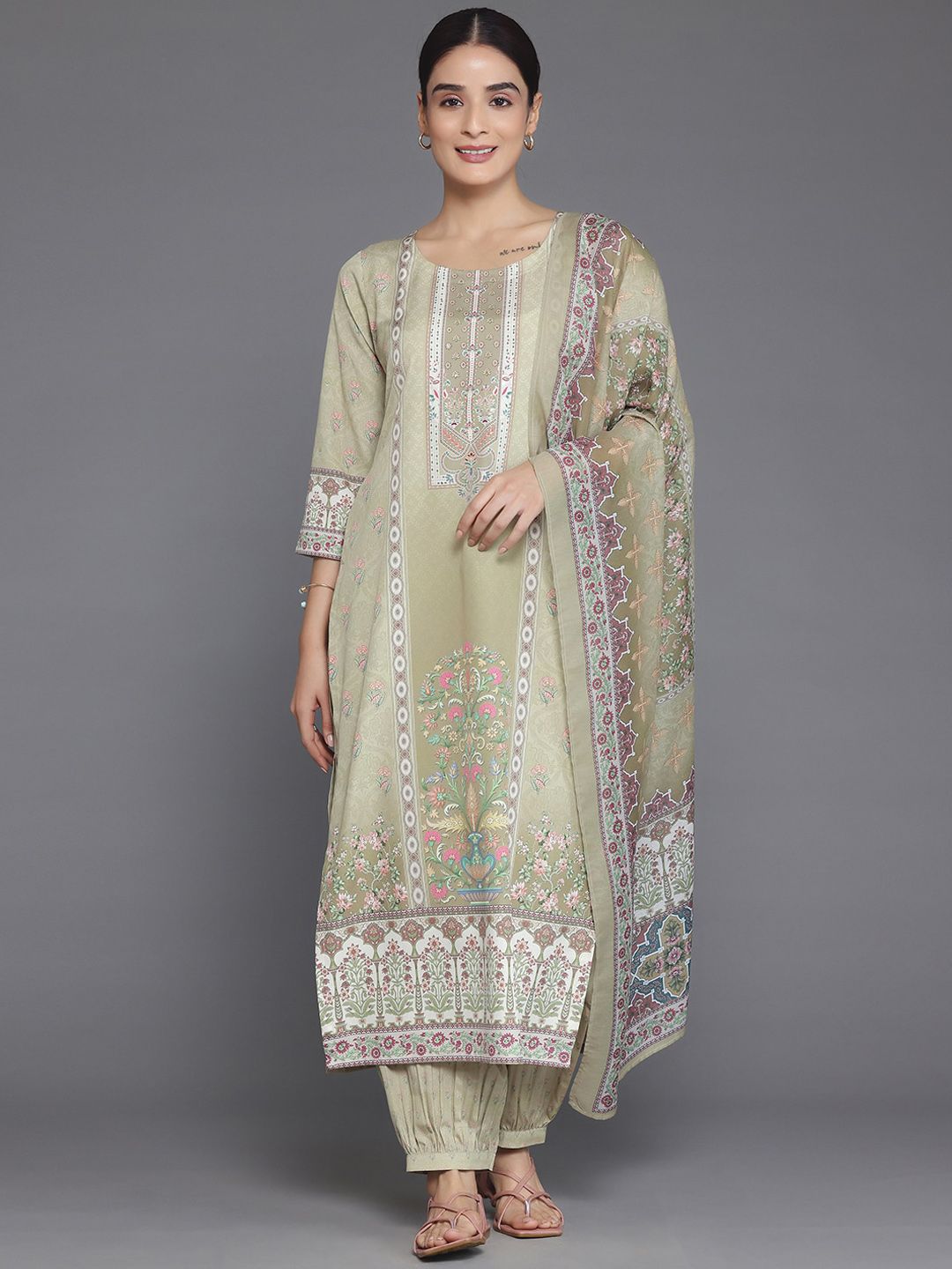 Libas Floral Printed Regular Sequinned Kurta with Salwar & Dupatta