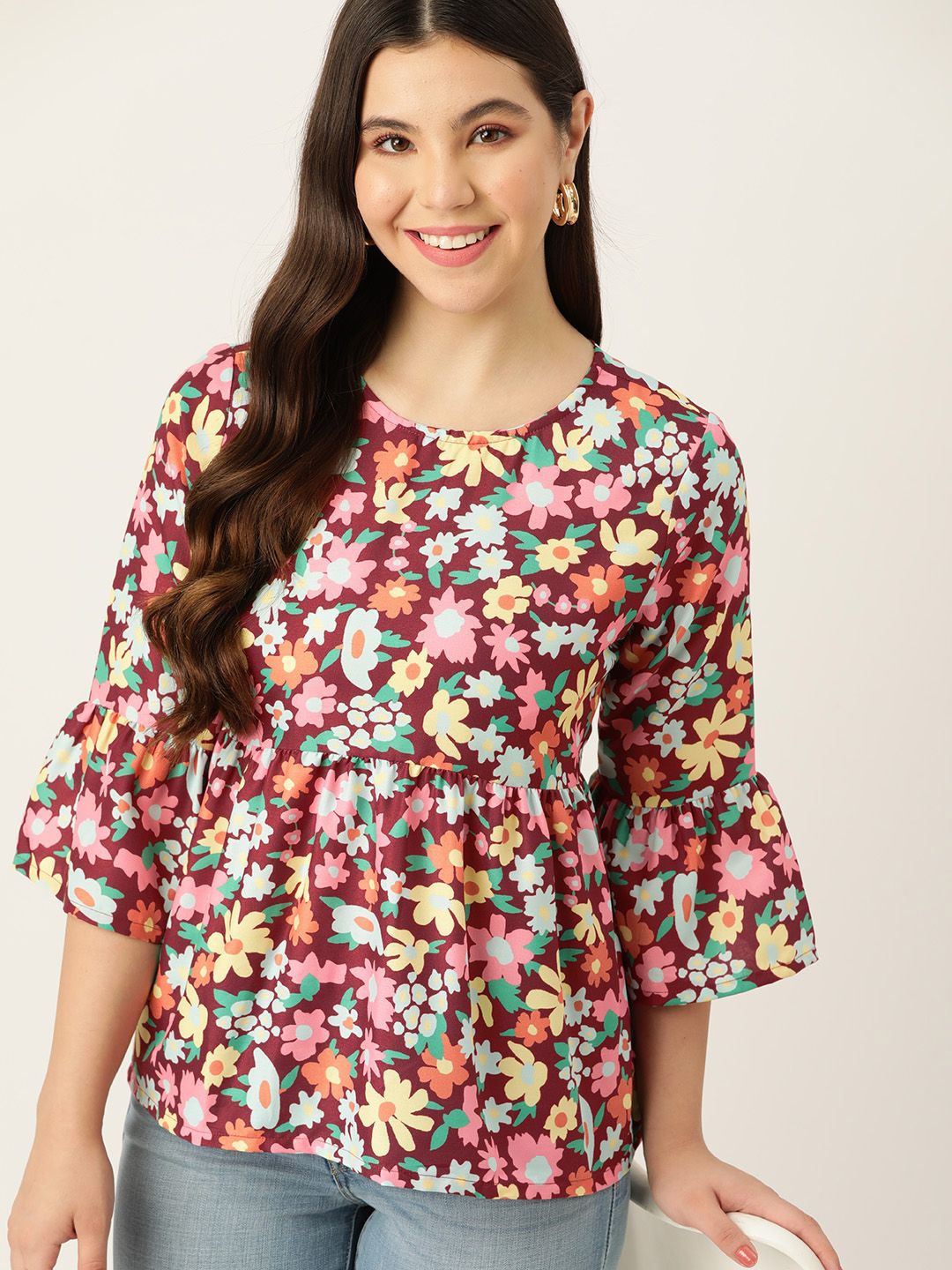 DressBerry Floral Print Bell Sleeves Top