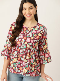 DressBerry Floral Print Bell Sleeves Top