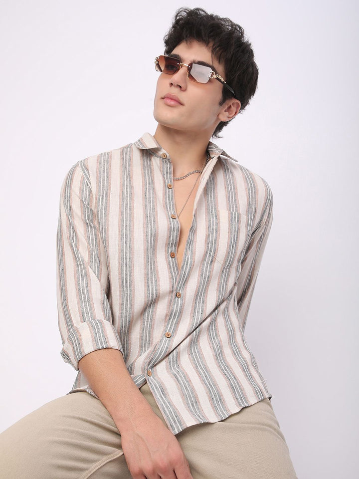 VASTRADO Men Classic Slim Fit Multi Stripes Opaque Striped Casual Shirt
