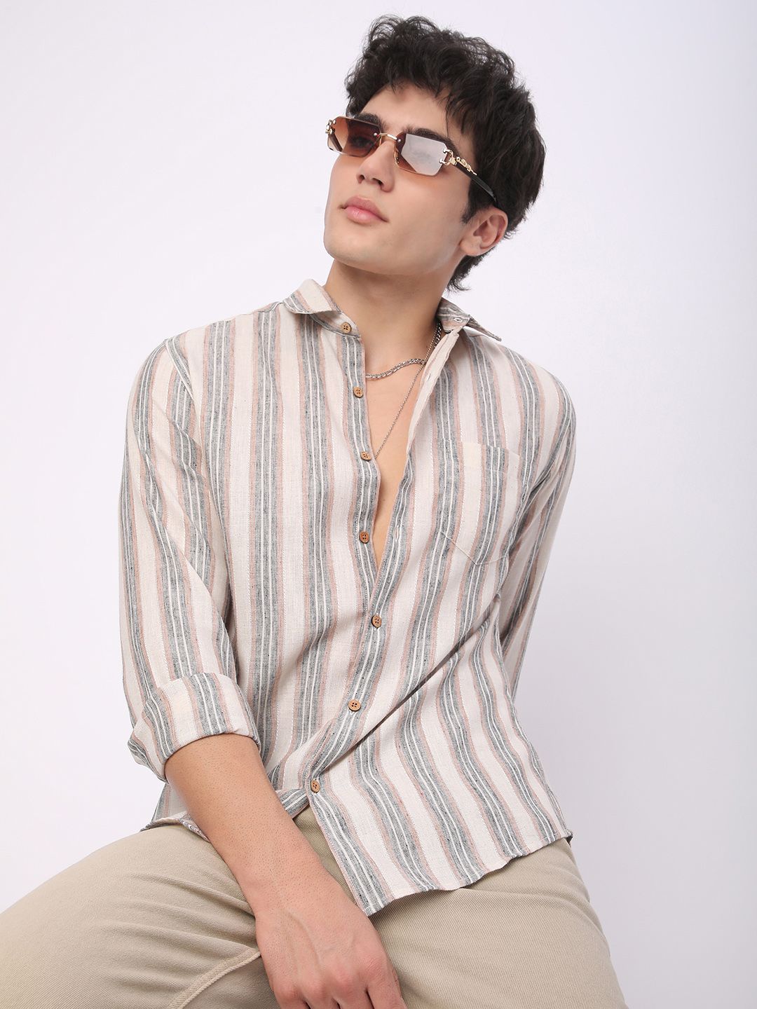 VASTRADO Men Classic Slim Fit Multi Stripes Opaque Striped Casual Shirt