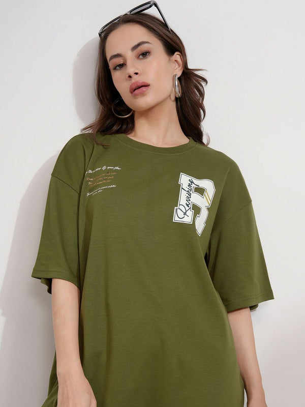 Street By Tokyo Talkies Women Typography Printed Round Neck Cotton Oversized T-Shirt