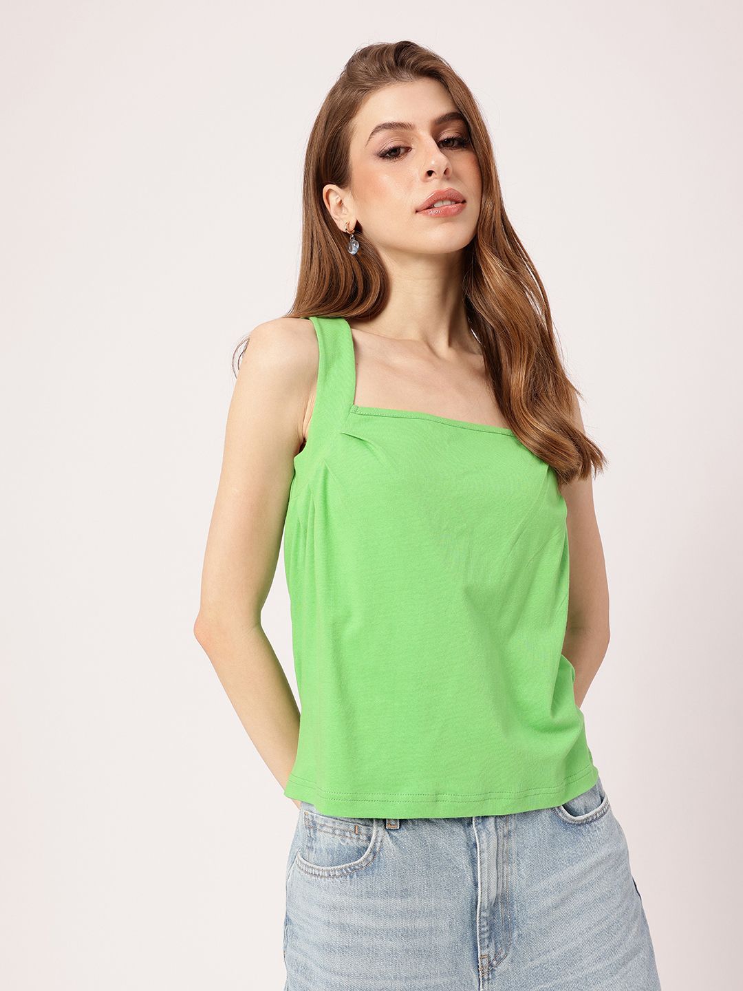 DressBerry Bring On The Green Pleated Sleeveless Top