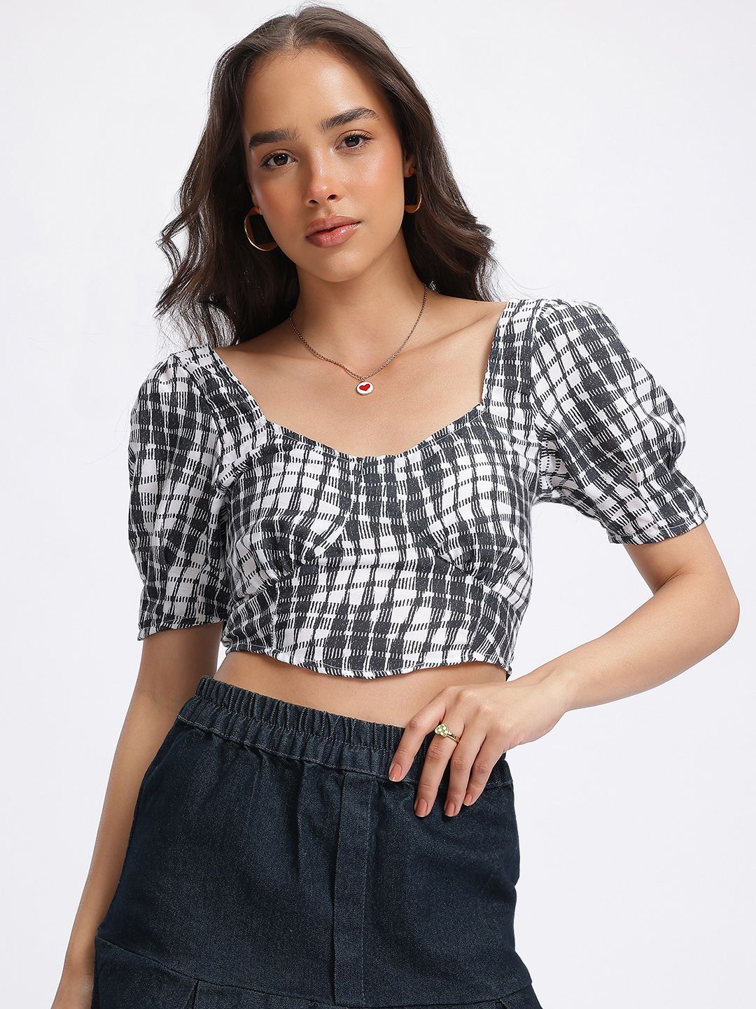 DressBerry Smocked Monochrome Crop Top