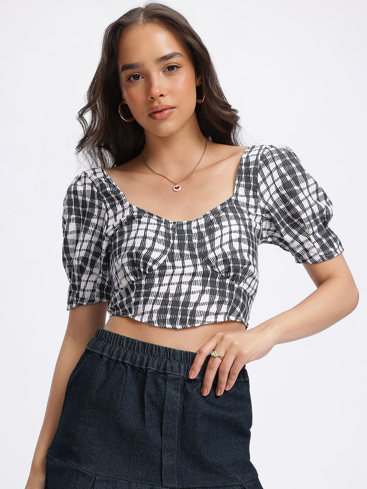 DressBerry Smocked Monochrome Crop Top