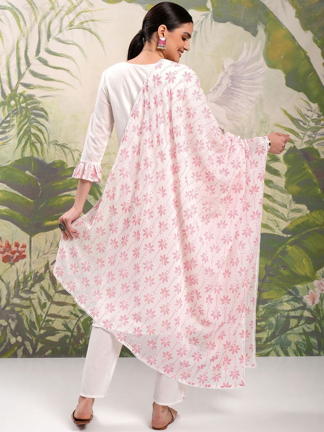 Vishudh Embroidered Regular Thread Work Pure Cotton Kurta with Trouser & Dupatta